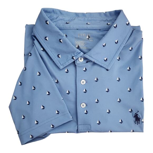 Polo Ralph Lauren Performance Blue Sailboat Short Sleeve Golf Shirt XL like NEW - Picture 1 of 4